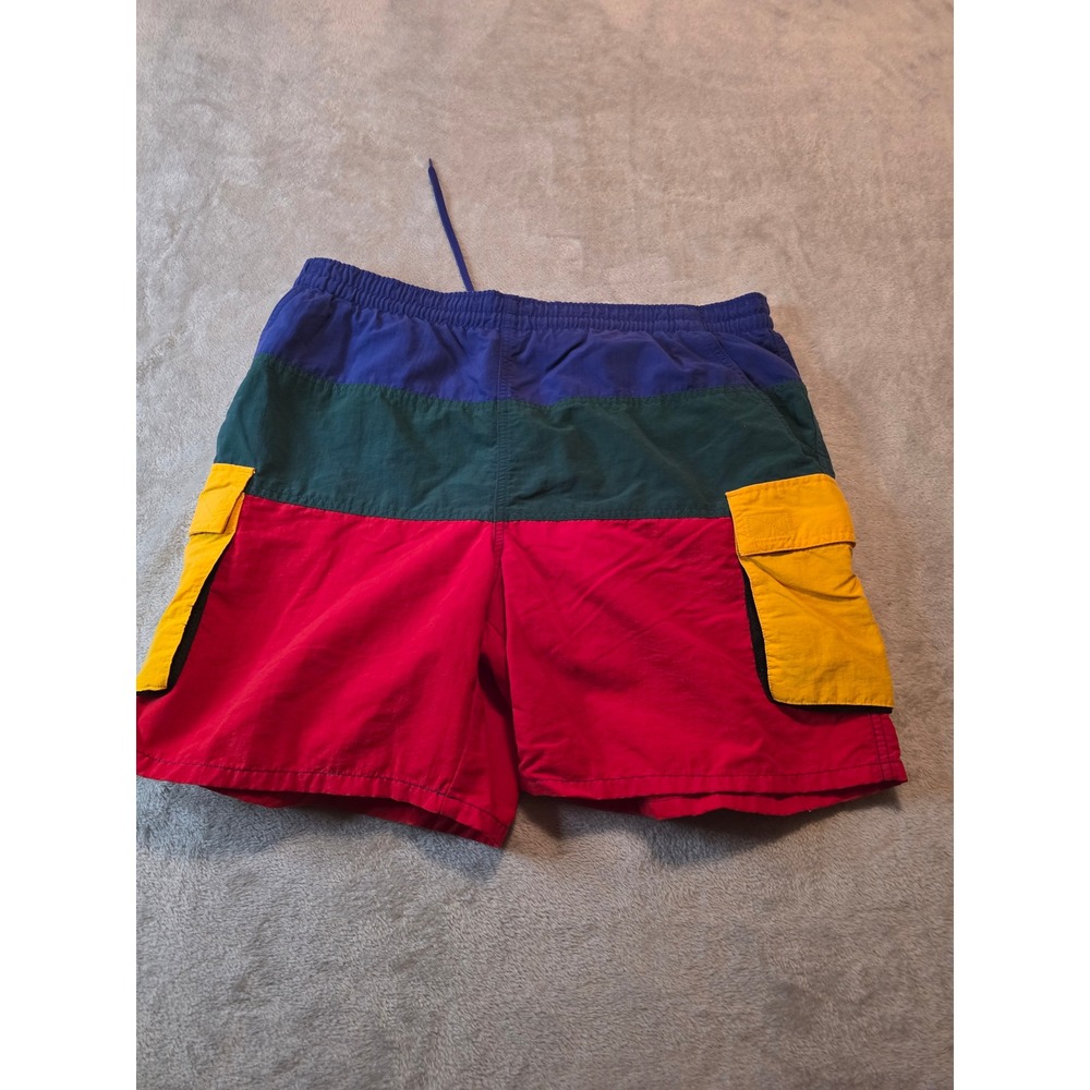 Vintage L.L. Bean Swim Trunks Mens Medium Multicolor Colorblock Cargo OY896
